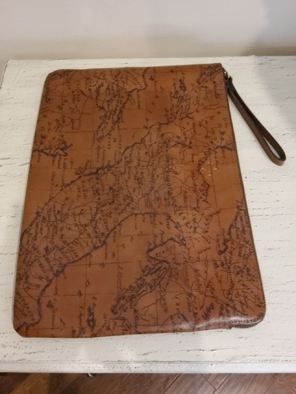 Patricia Nash Brown Map-Print Leather Laptop/iPad/Document Case